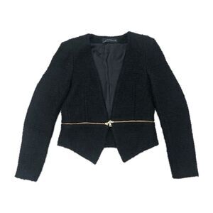 Zara Fantasy Boucle Tweed Jacket Blazer Black Size Small Wool Blend